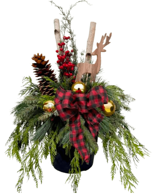 Rustic Deer Winter Porch Pot - LandscapeDirect