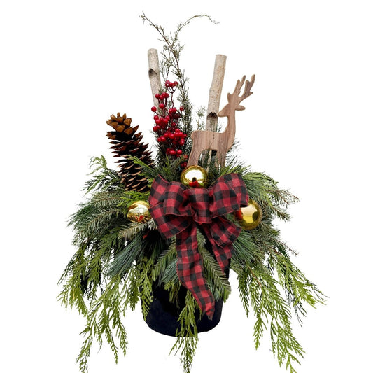 Rustic Deer Winter Porch Pot - LandscapeDirect